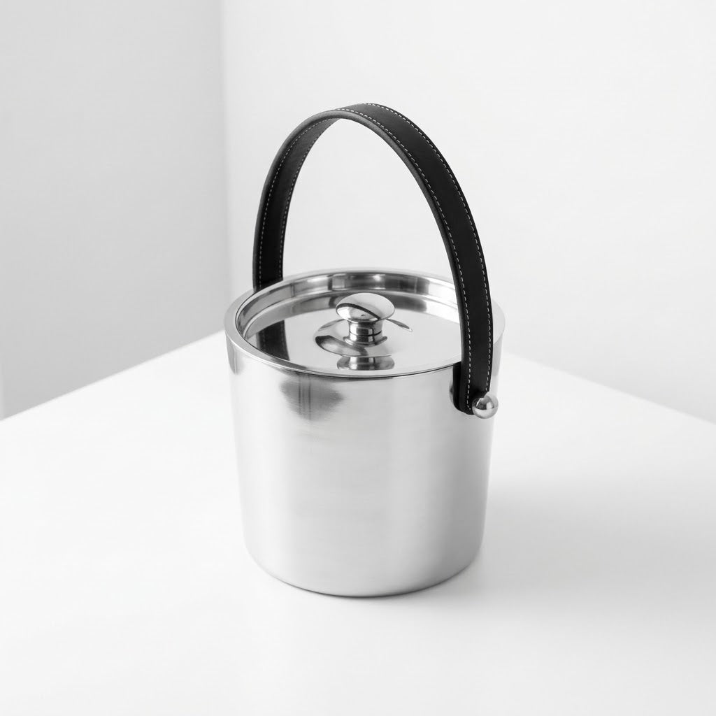 Large Ice Bucket Stainless Steel with Leather Handles