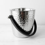 Small Hammered Ice Bucket Stainless Steel with Leather Handles