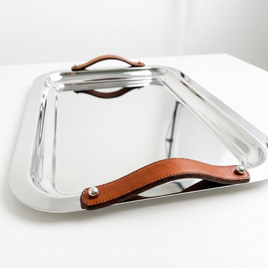 Rectangular Tray Stainless Steel with Leather Handles