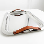 Rectangular Tray Stainless Steel with Leather Handles