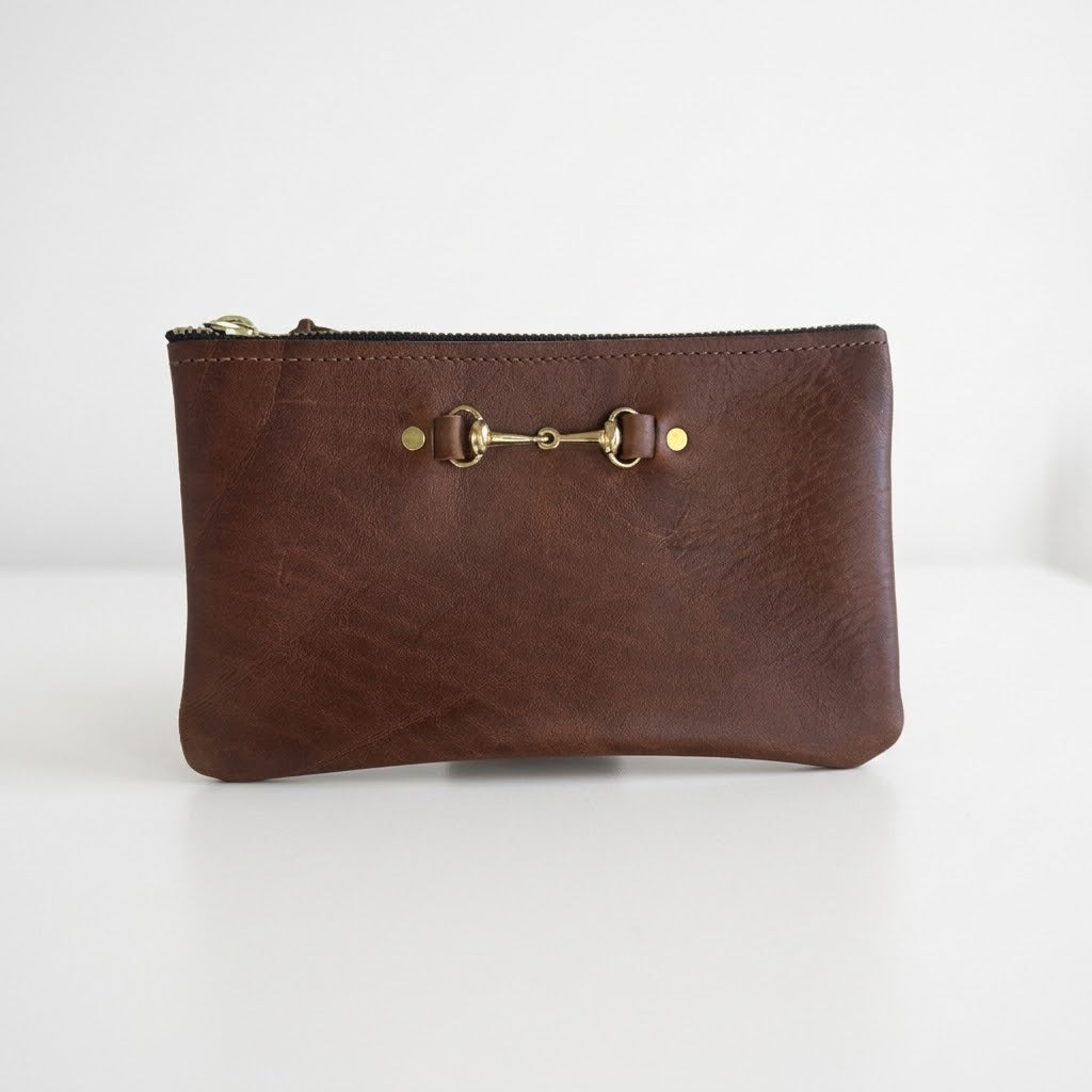 Leather Zippered Pouch with Bit Small