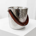 Large Hammered Ice Bucket Stainless Steel with Leather Handles