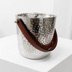 Large Hammered Ice Bucket Stainless Steel with Leather Handles