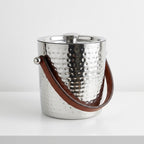 Small Hammered Ice Bucket Stainless Steel with Leather Handles