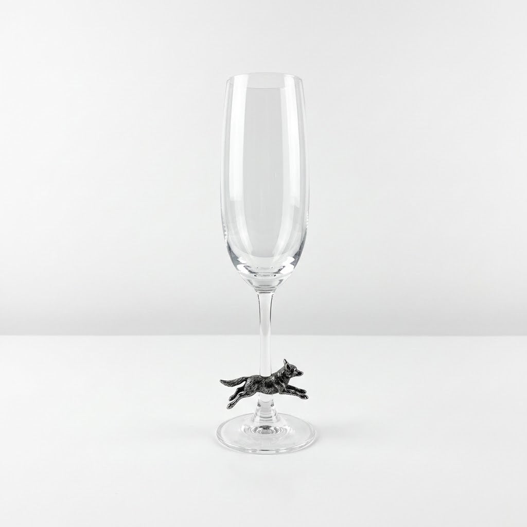 Running Fox Champagne Flutes, Pewter