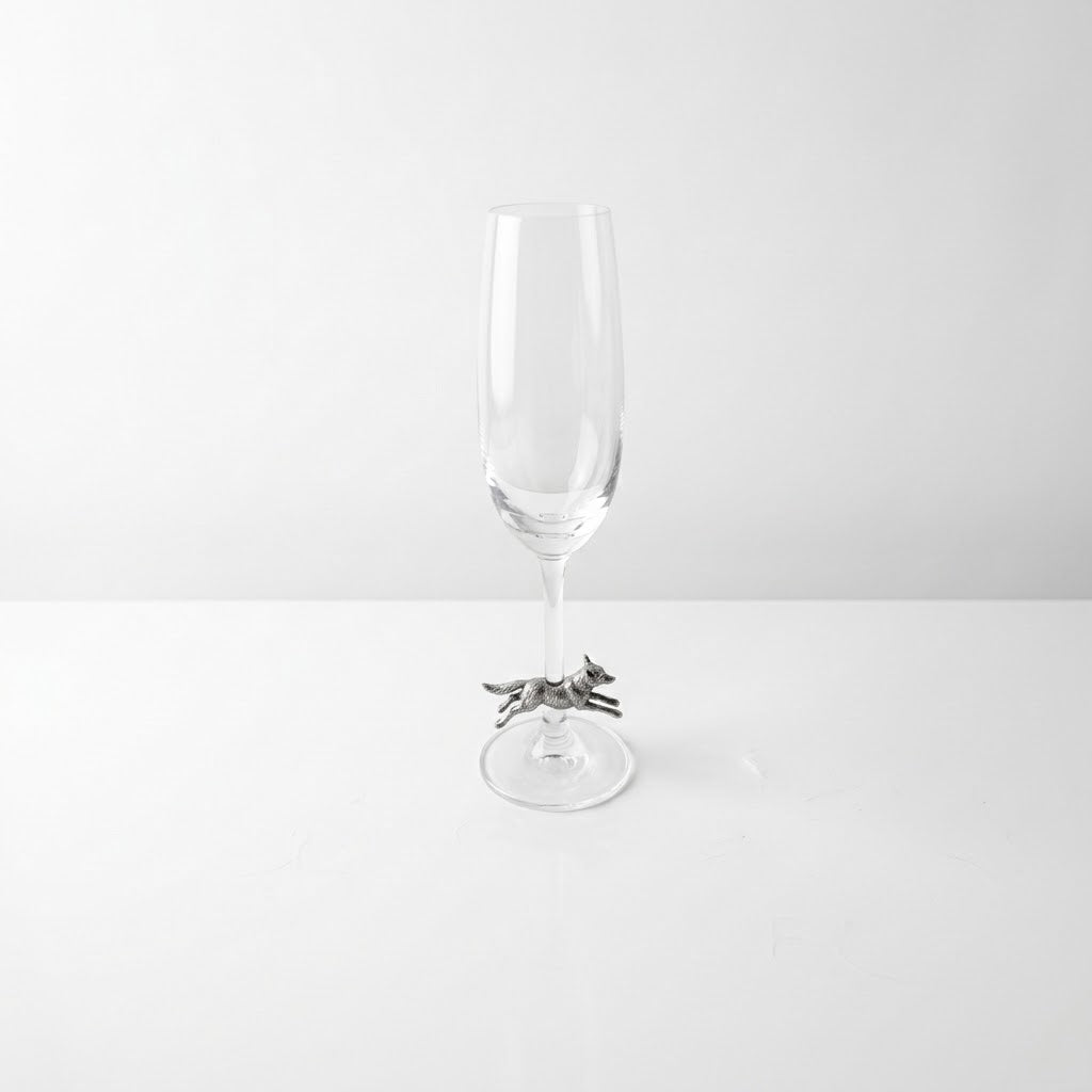 Running Fox Champagne Flutes, Pewter