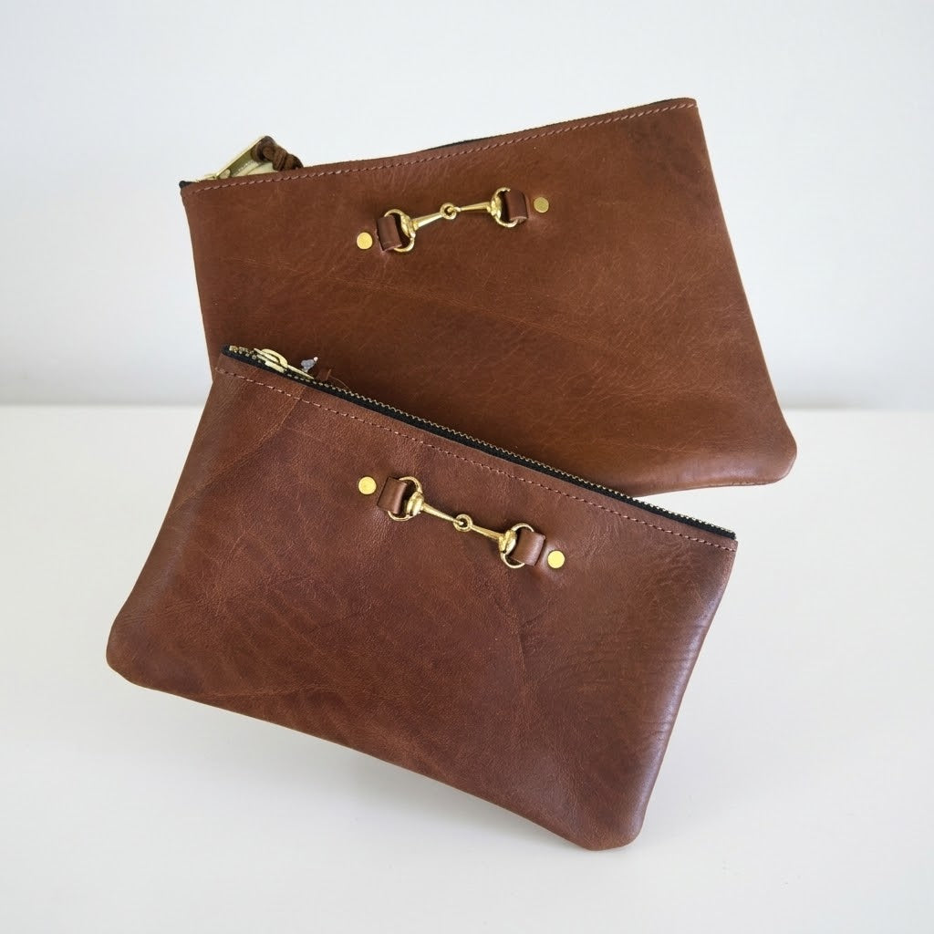 Leather Zippered Pouch with Bit Small