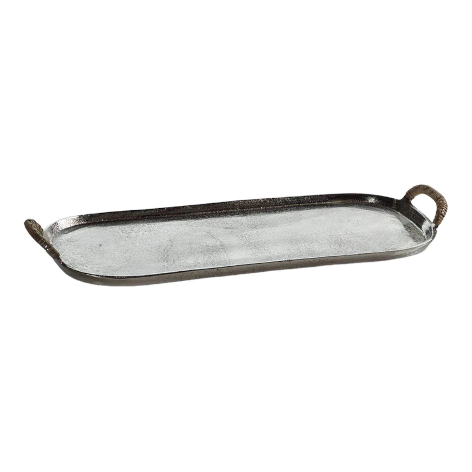 Mauritius Raw Aluminum Trays with Cane Wrapped Handles