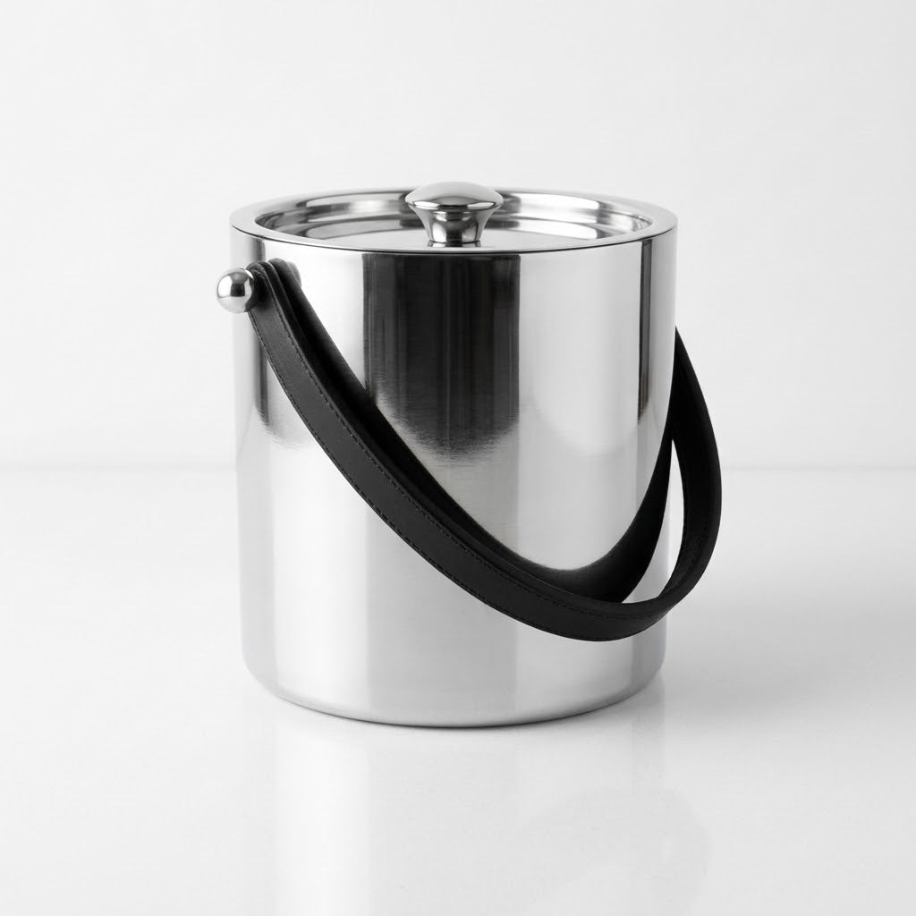 Large Ice Bucket Stainless Steel with Leather Handles