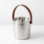 Large Hammered Ice Bucket Stainless Steel with Leather Handles