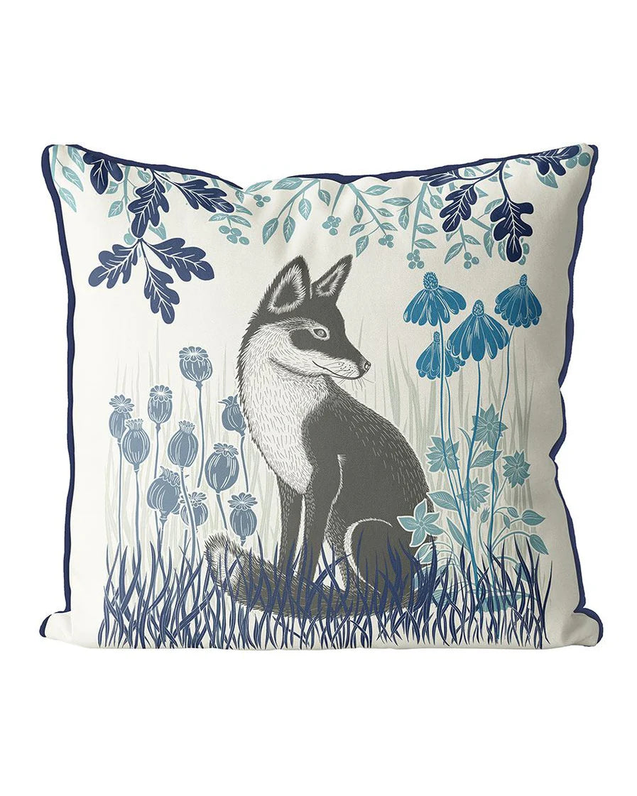 Country Lane Blue Sitting Fox Pillow