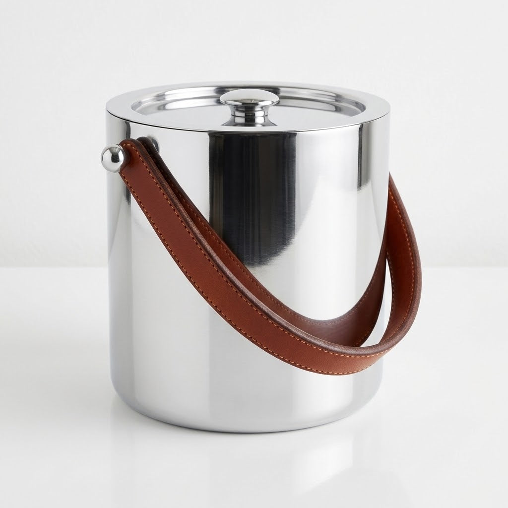 Large Ice Bucket Stainless Steel with Leather Handles