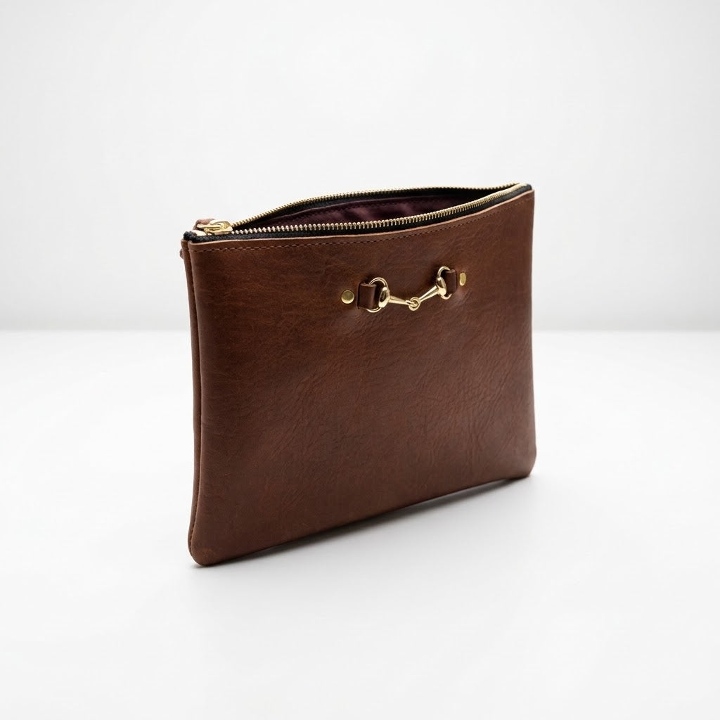 Leather Zippered Pouch with Bit Large