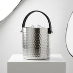 Large Hammered Ice Bucket Stainless Steel with Leather Handles