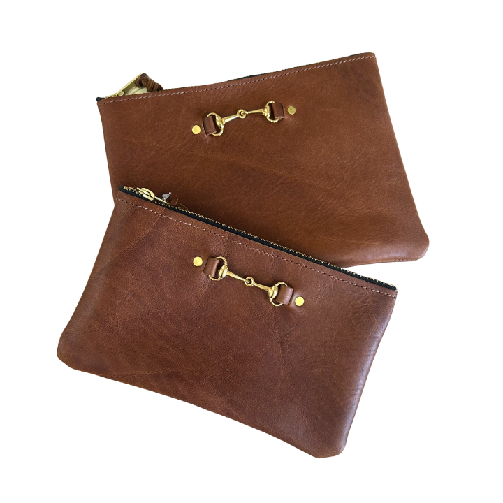 Leather Zippered Pouch with Bit Large
