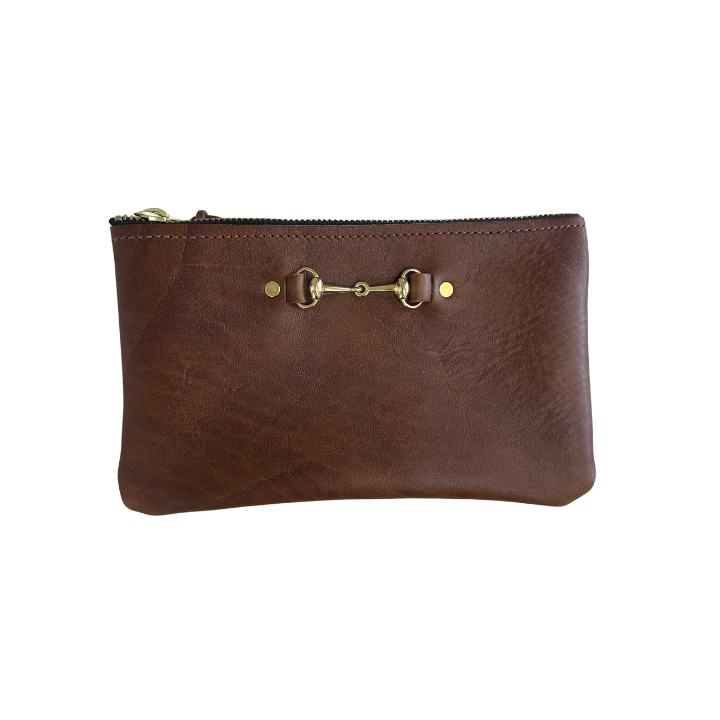 Leather Zippered Pouch with Bit Small
