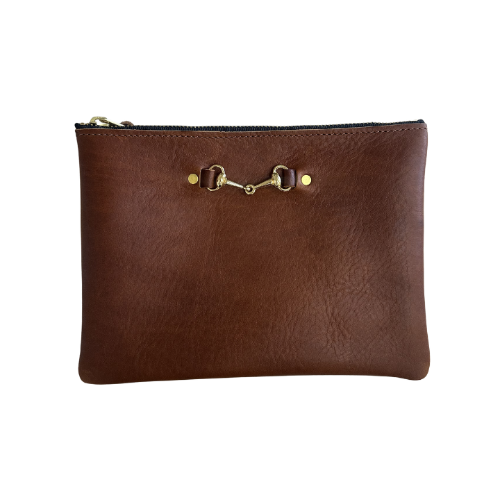 Leather Zippered Pouch with Bit Large