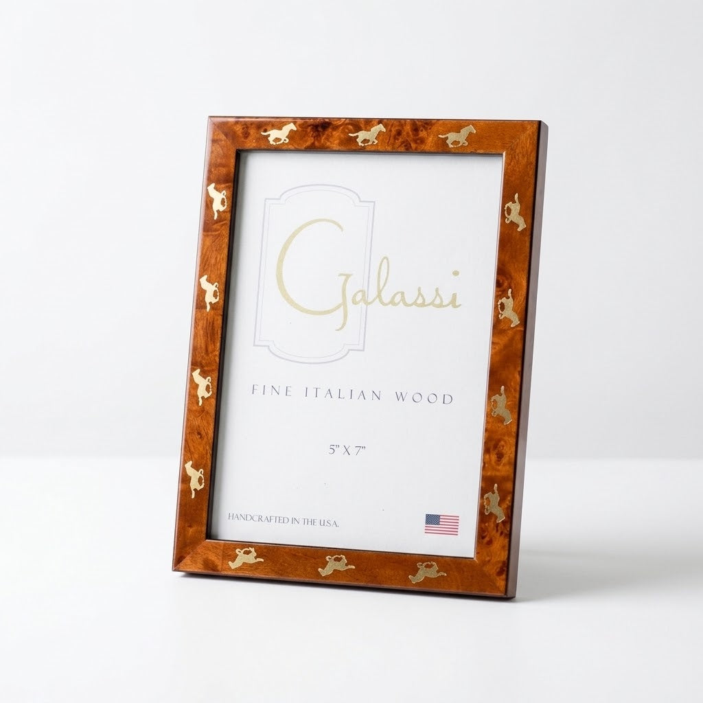 Chestnut Burled Wood Frame With Gold Horse Border