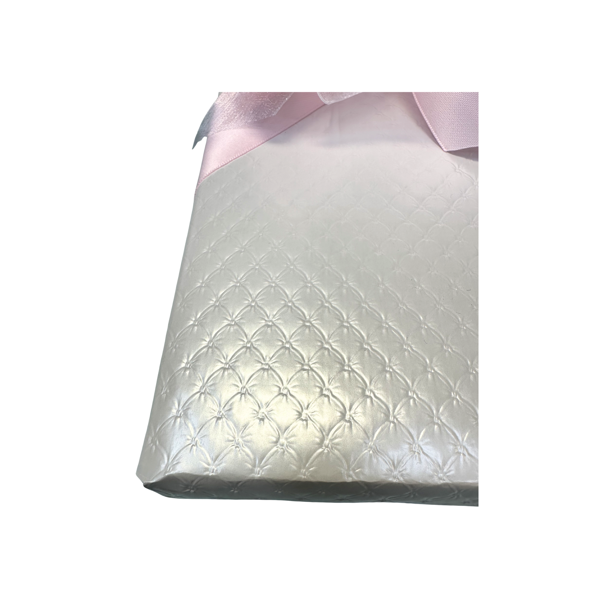 White Quilted Wrapping with Pink Ribbon