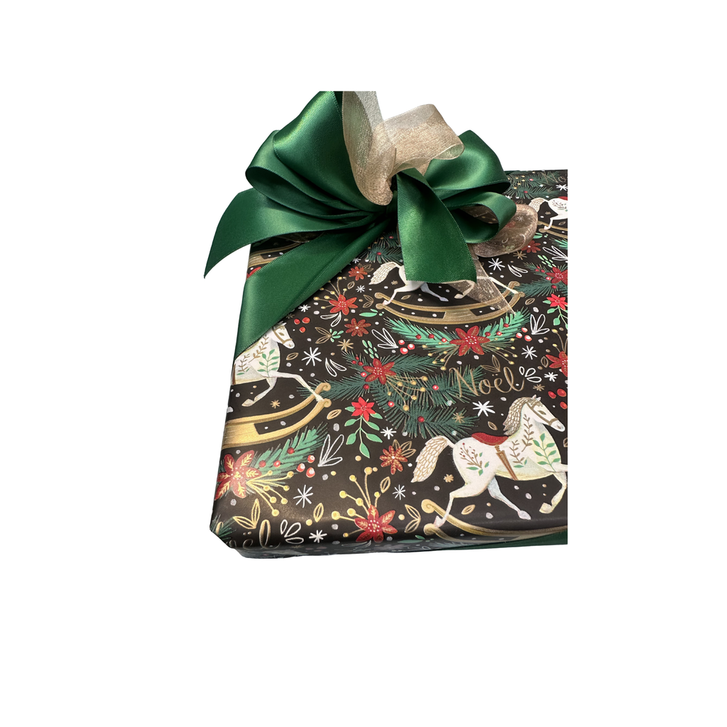 Christmas Rocking Horse Wrapping with Green Ribbon