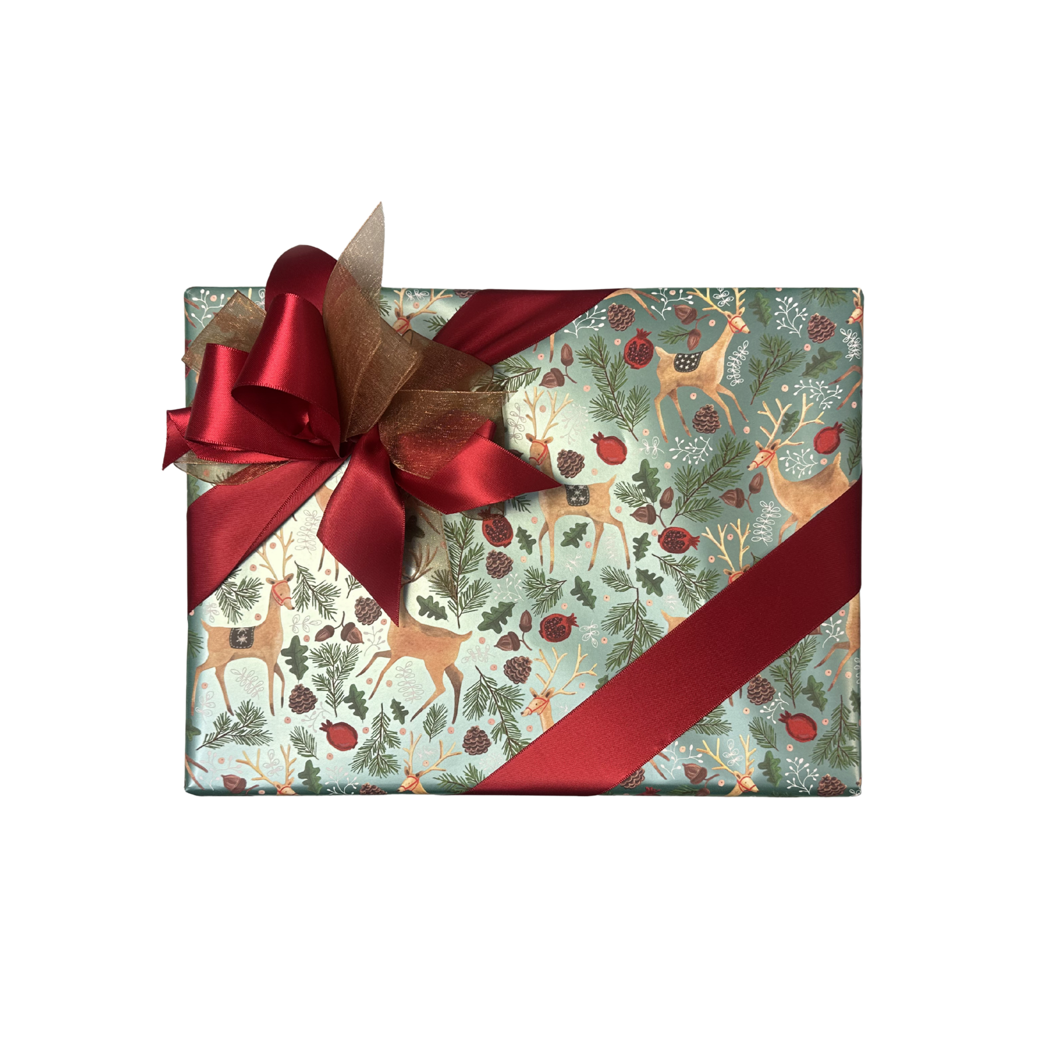 Christmas Deer Wrapping with Red Ribbon