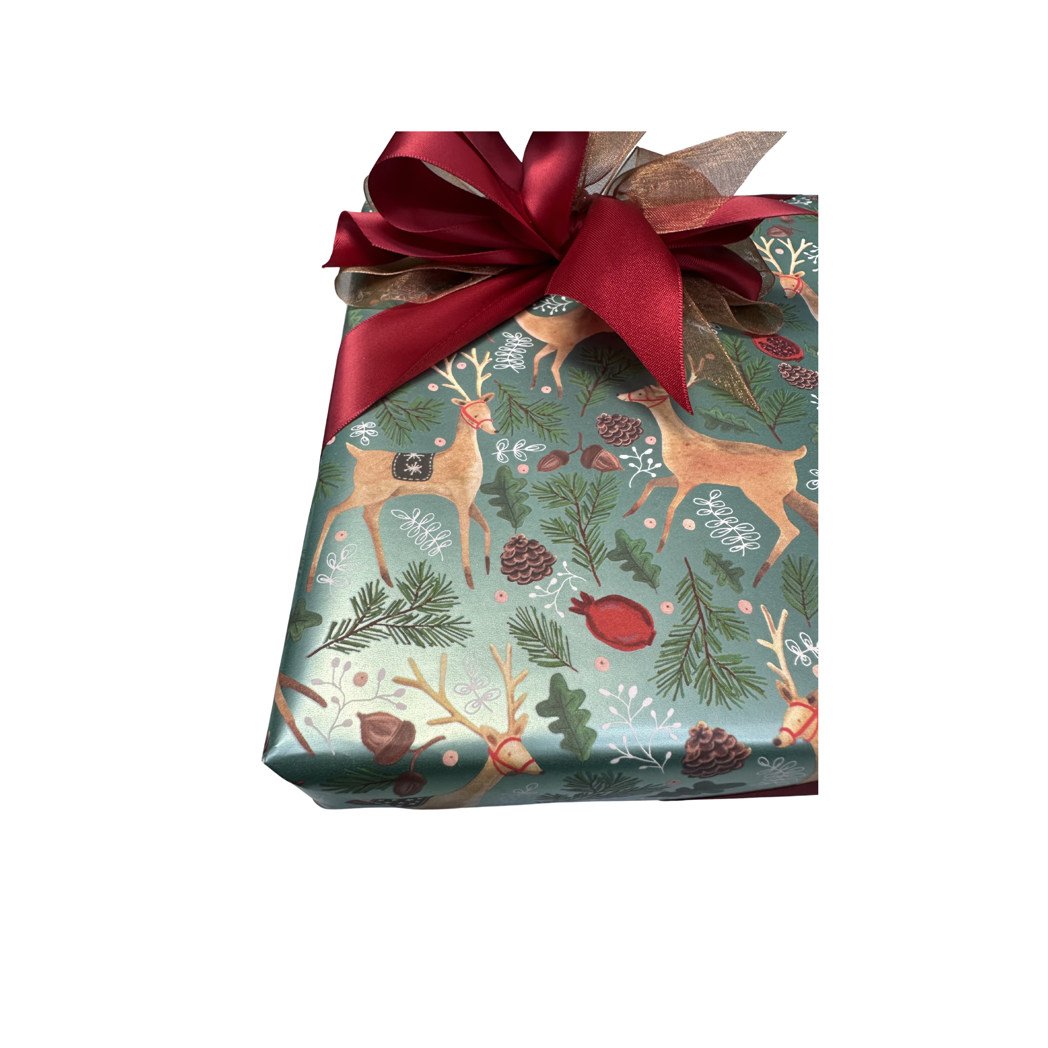 Christmas Deer Wrapping with Red Ribbon