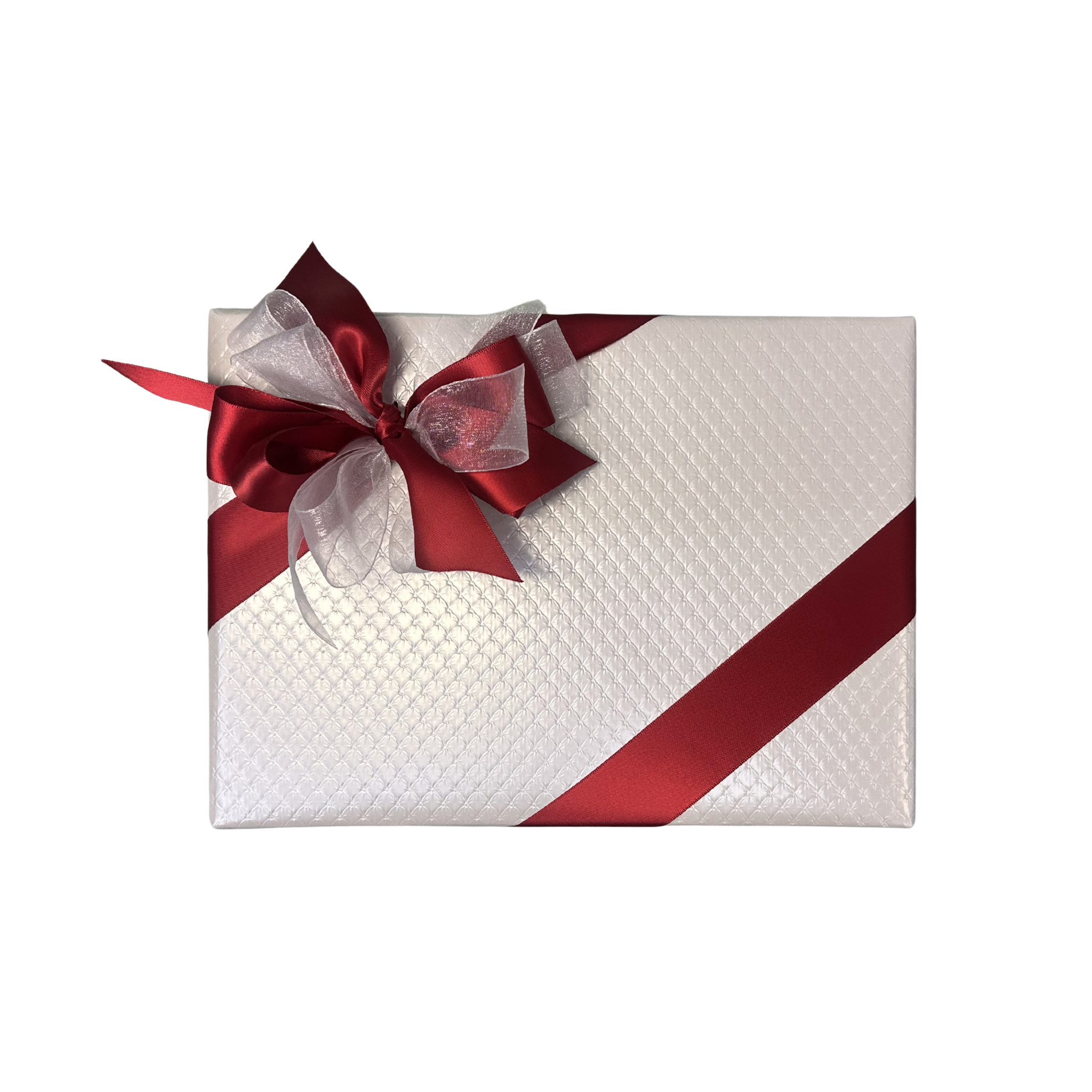 White Quilted Wrapping with Red Ribbon