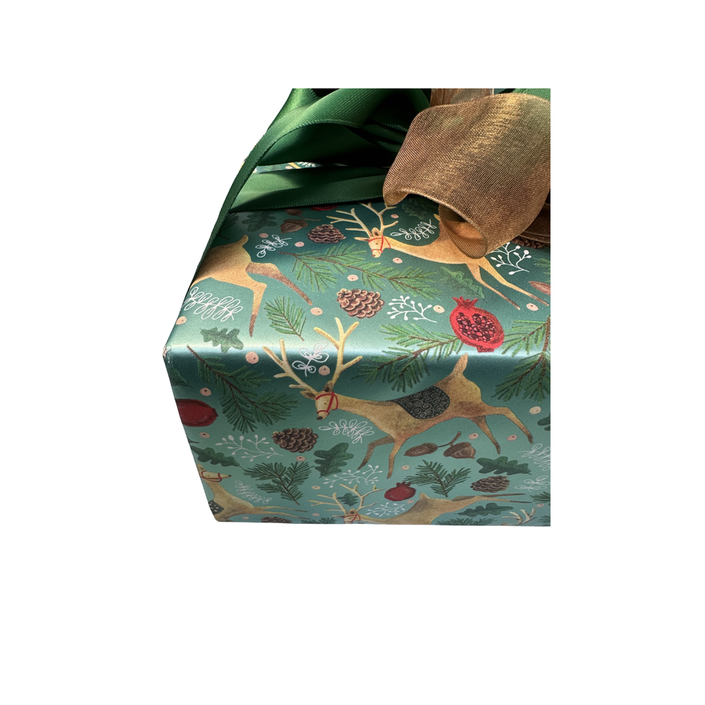 Christmas Deer Wrapping with Green Ribbon