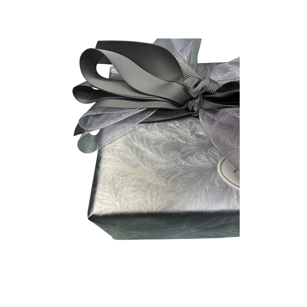 Textured Satin Silver Wrapping with Silver Ribbon