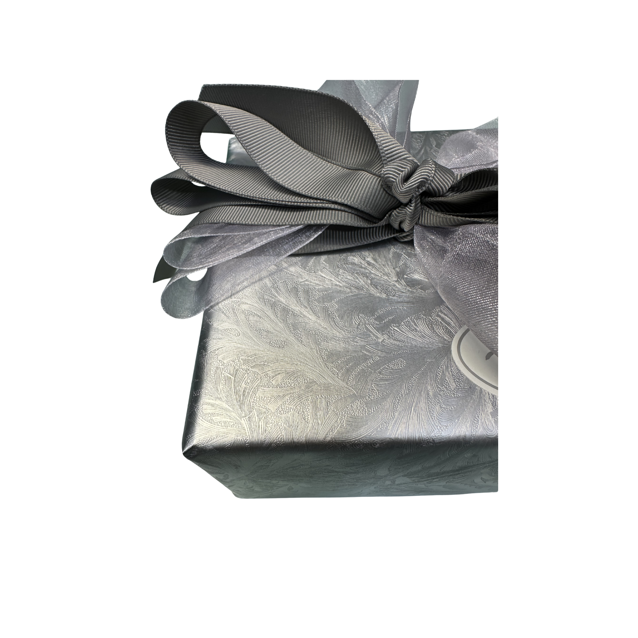 Textured Satin Silver Wrapping with Silver Ribbon