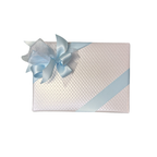 White Quilted Wrapping with Blue Ribbon