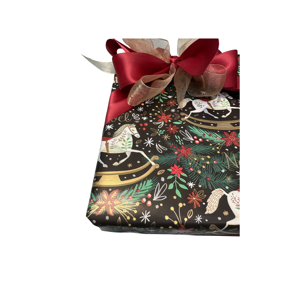 Christmas Rocking Horse Wrapping with Red Ribbon