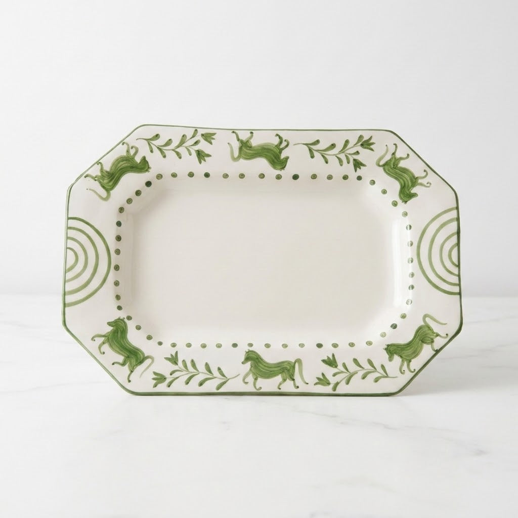 Green Horse Rectangle Serving Platter