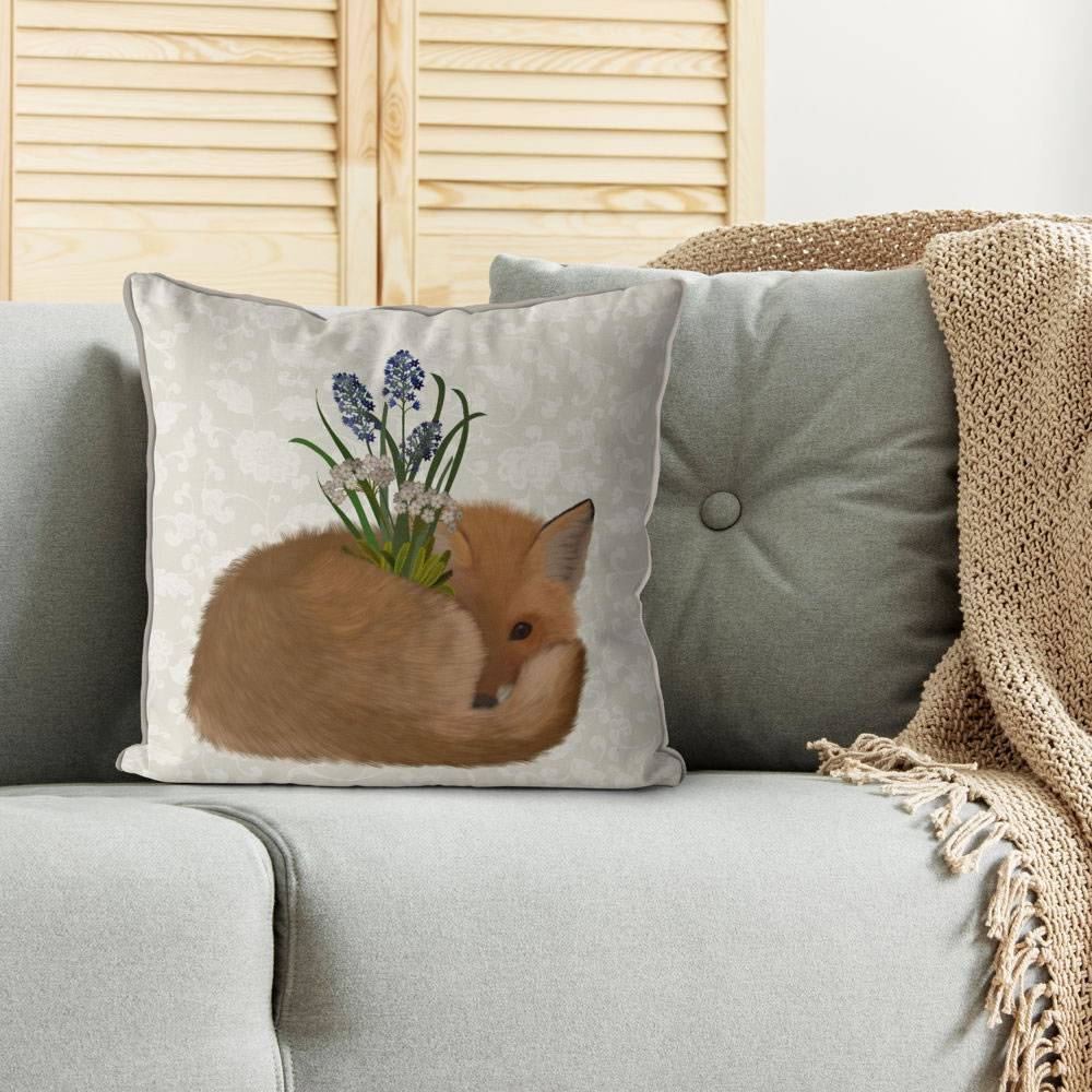 Sleepy Fox Cream Farmhouse Pillow