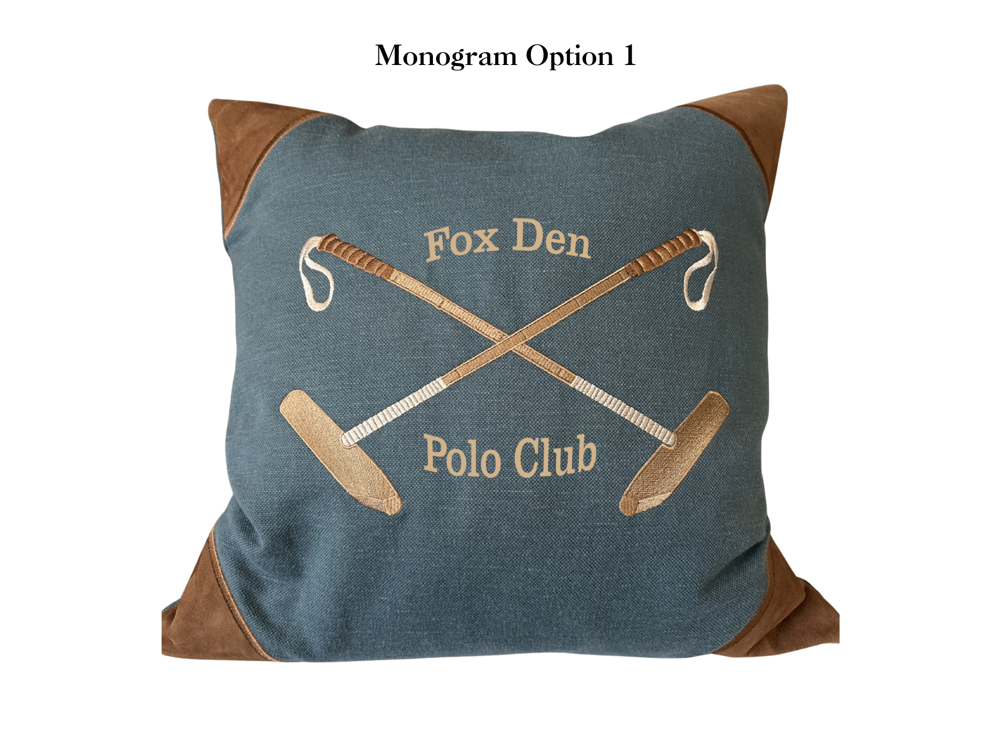 20x20 Embroidered Crossed Polo Mallets Pillow Blue