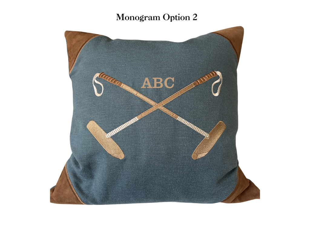 20x20 Embroidered Crossed Polo Mallets Pillow Blue