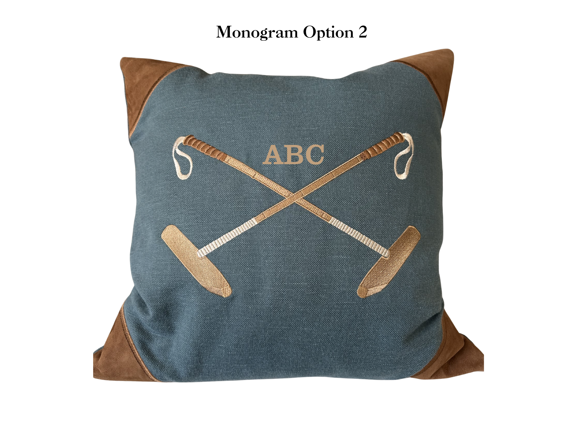 20x20 Embroidered Crossed Polo Mallets Pillow Blue