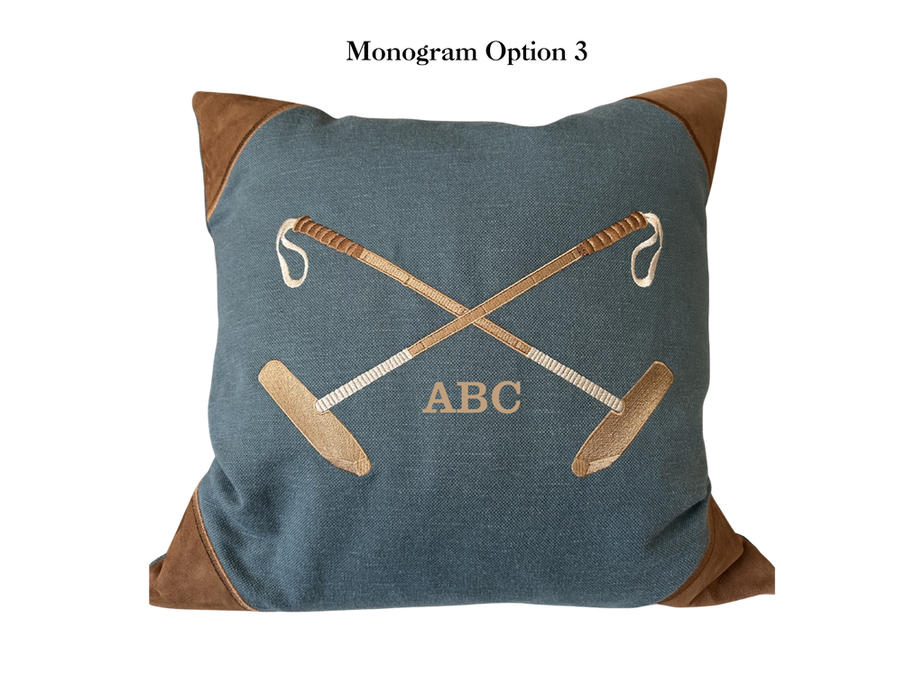 20x20 Embroidered Crossed Polo Mallets Pillow Blue