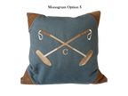 20x20 Embroidered Crossed Polo Mallets Pillow Blue