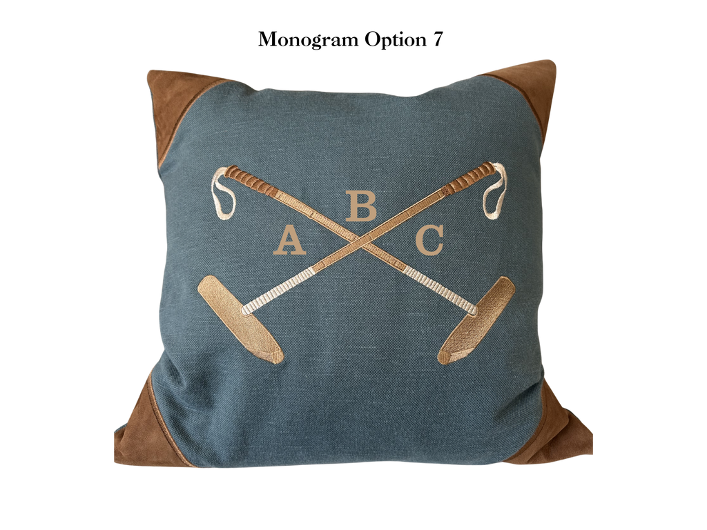 20x20 Embroidered Crossed Polo Mallets Pillow Blue