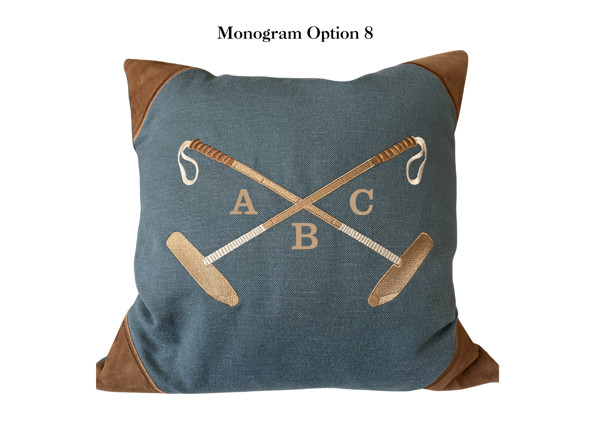 20x20 Embroidered Crossed Polo Mallets Pillow Blue