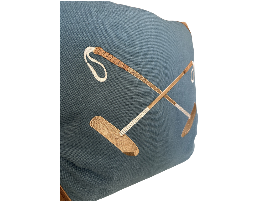 20x20 Embroidered Crossed Polo Mallets Pillow Blue