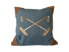 20x20 Embroidered Crossed Polo Mallets Pillow Blue