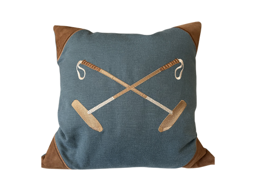 20x20 Embroidered Crossed Polo Mallets Pillow Blue
