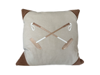 20x20 Embroidered Crossed Polo Mallets Pillow Tan