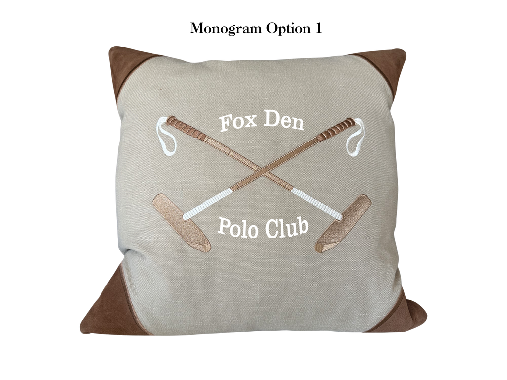 20x20 Embroidered Crossed Polo Mallets Pillow Tan