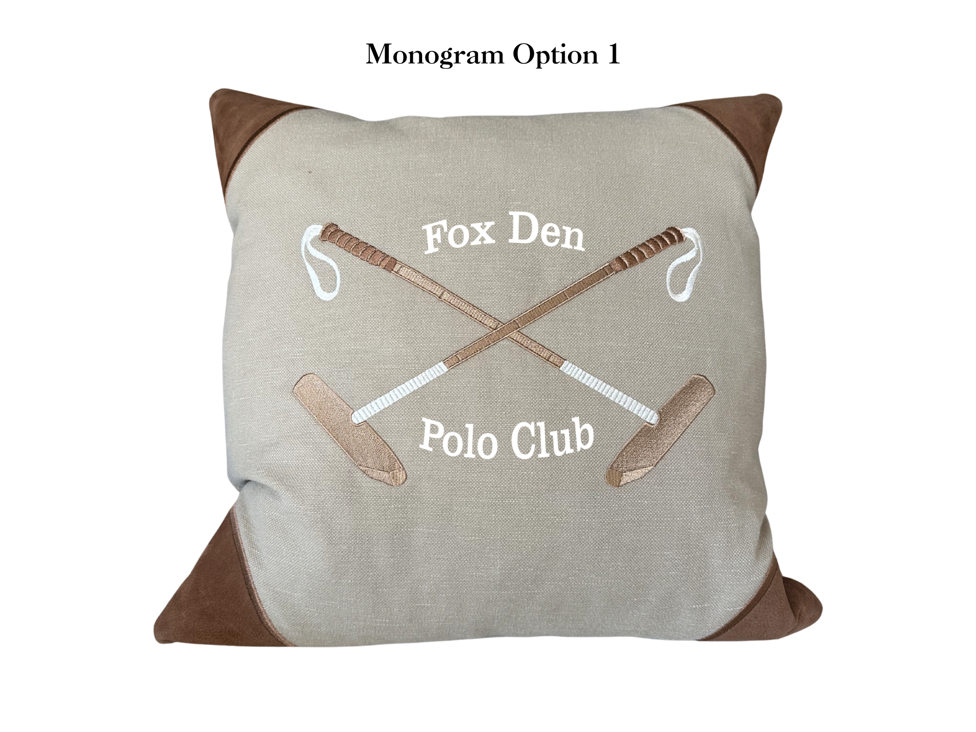 20x20 Embroidered Crossed Polo Mallets Pillow Tan