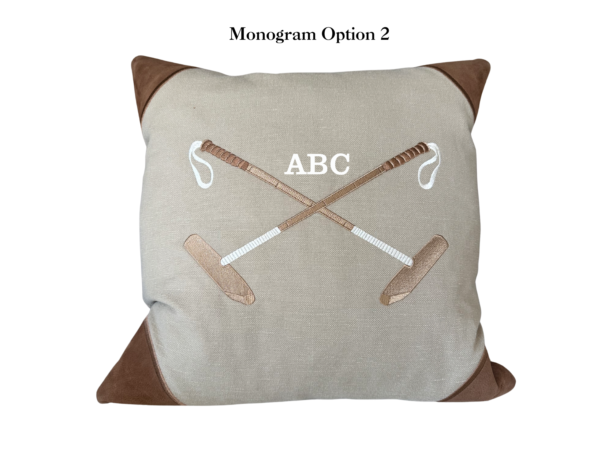 20x20 Embroidered Crossed Polo Mallets Pillow Tan