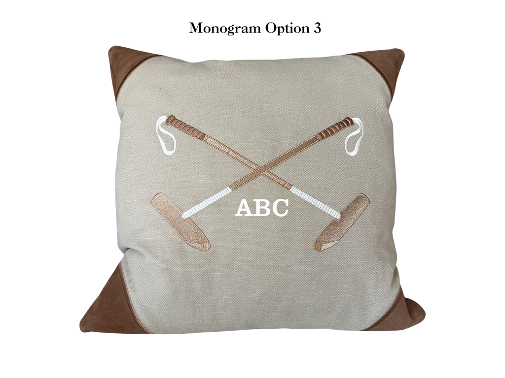 20x20 Embroidered Crossed Polo Mallets Pillow Tan