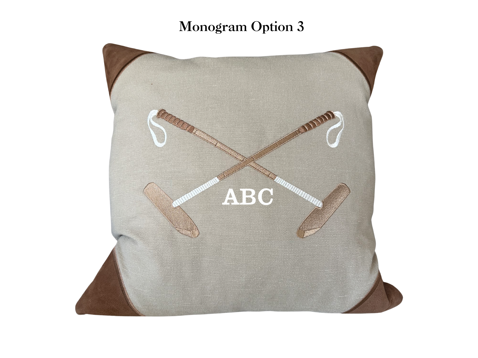 20x20 Embroidered Crossed Polo Mallets Pillow Tan